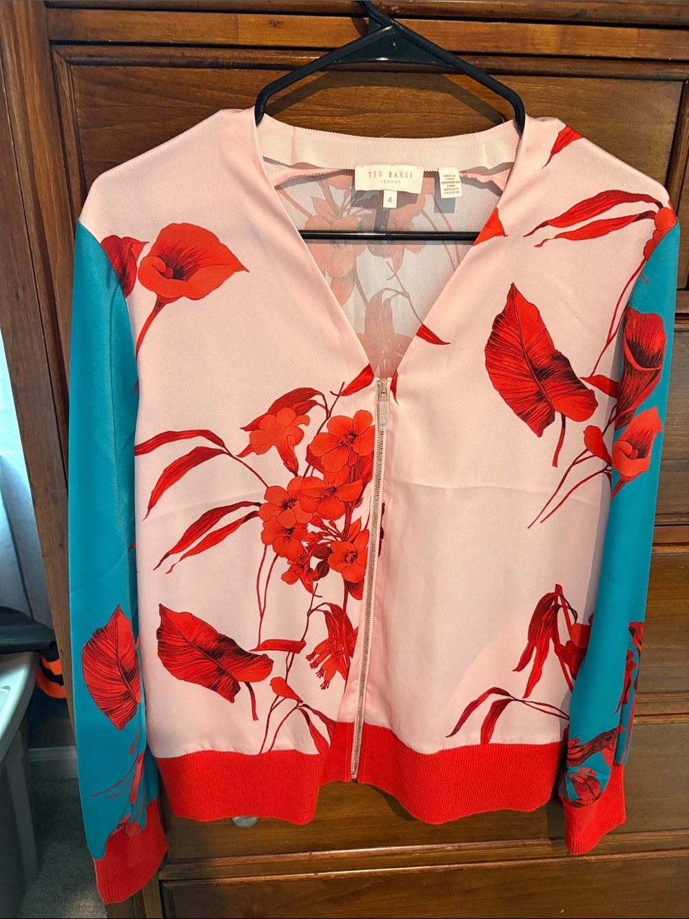 Ted Baker Pink, Red & Teal Floral V-Neck Zip jacket